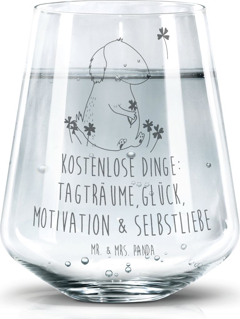 Mr. & Mrs. Panda Glas Hund Kleeblatt - Transparent - Geschenk, Dekoglas, Liebe, Tumbler, Motivation, Gratis, Wasserglas, Sprüche, Trinkglas, Trink...