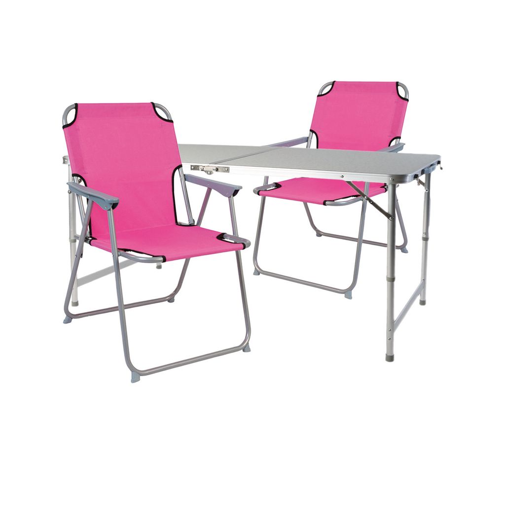 3tlg. Campingmöbel Set Alu wetterfest robust120x60x58/70cm Pink