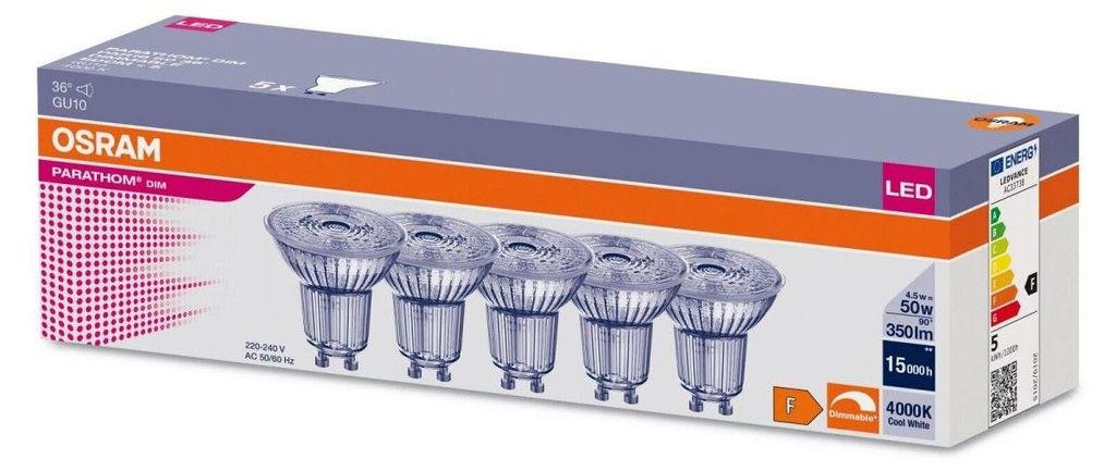 Confezione da 5 lampade LED Osram PAR16 con vetro e Immagine del prodotto 