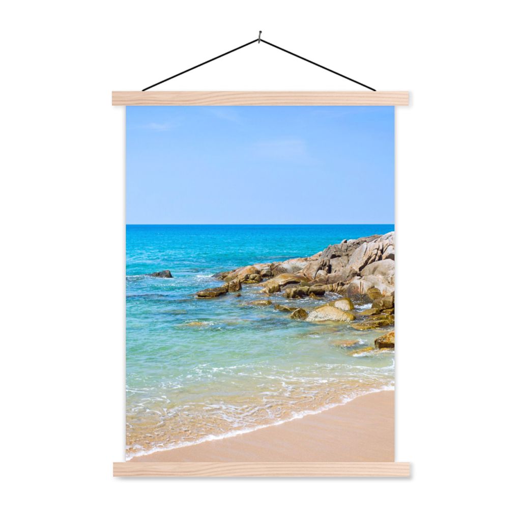 MuchoWow Textilposter Strand - Meer - Tropisch - Sommer 60x80 cm mit holzfarbenen Rahmen - Wandbild