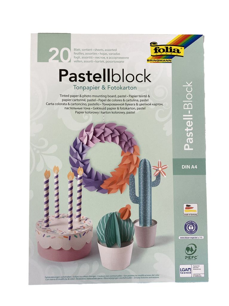 Bastelblock folia®, DIN A4, 20 Blatt, 10 Pastellfarben Produktbild 