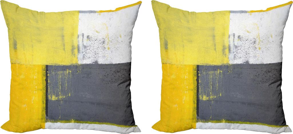 ABAKUHAUS Grau und Gelb Kissenbezug Set (2Stück), Hellgelbe Plätze, 60 x 60 cm, Grau Gelb