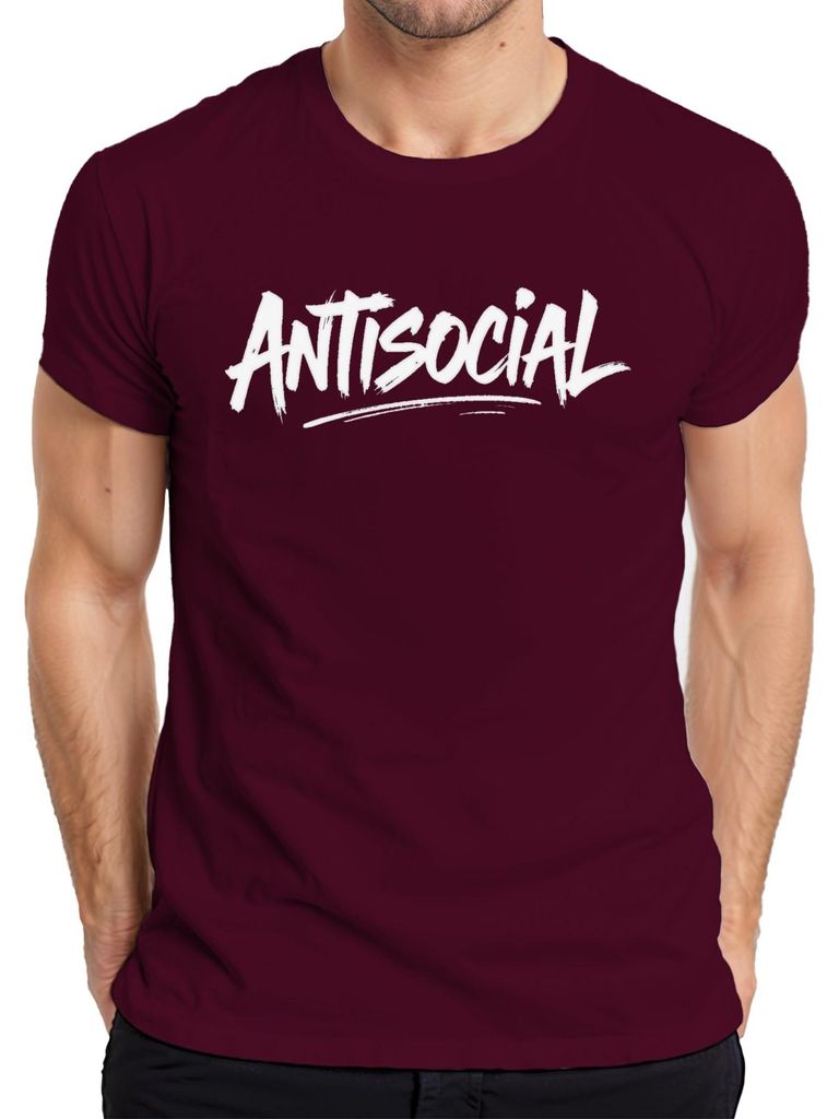 ANTISOCIAL Introvert Gothic Punk Urban Grunge Geschenk Herren T-Shirt, Burgundy, L