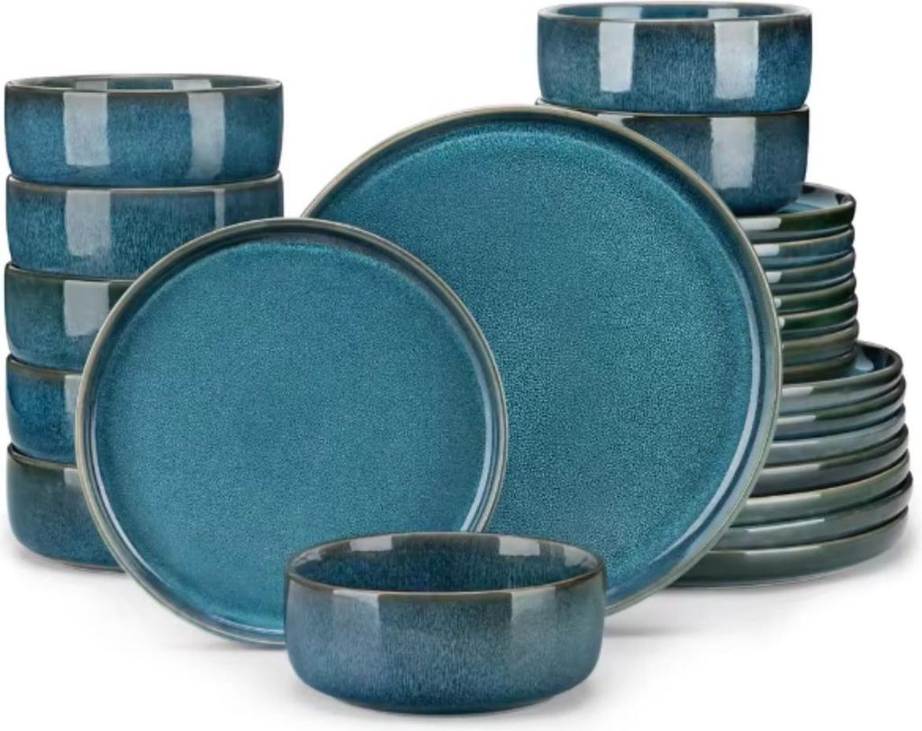 Grandiose Serviesset – 8 Personen – 24-teilig – Blau Keramik – Frühstücksteller