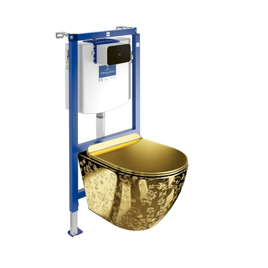 Villeroy&Boch ViConnect H112 Vorwandelement Unterputz WC mit Bedienplatte + Wand Hänge Tiefspül WC Sofi Slim Golden Eye Spülrandlos | WC Komplet...