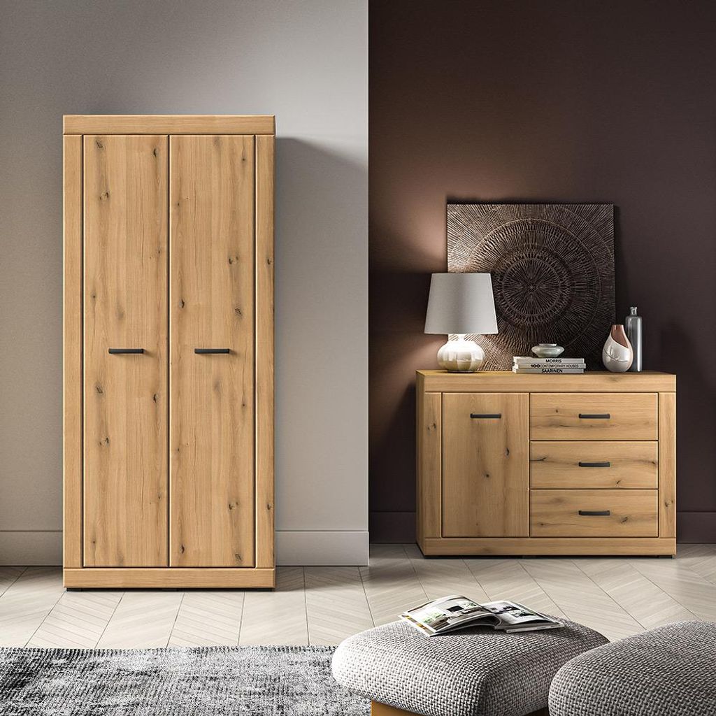 Schlafzimmer-Set mit Kleiderschrank & Kommode in Eiche, modern, 2-teilig - DAKAR-131