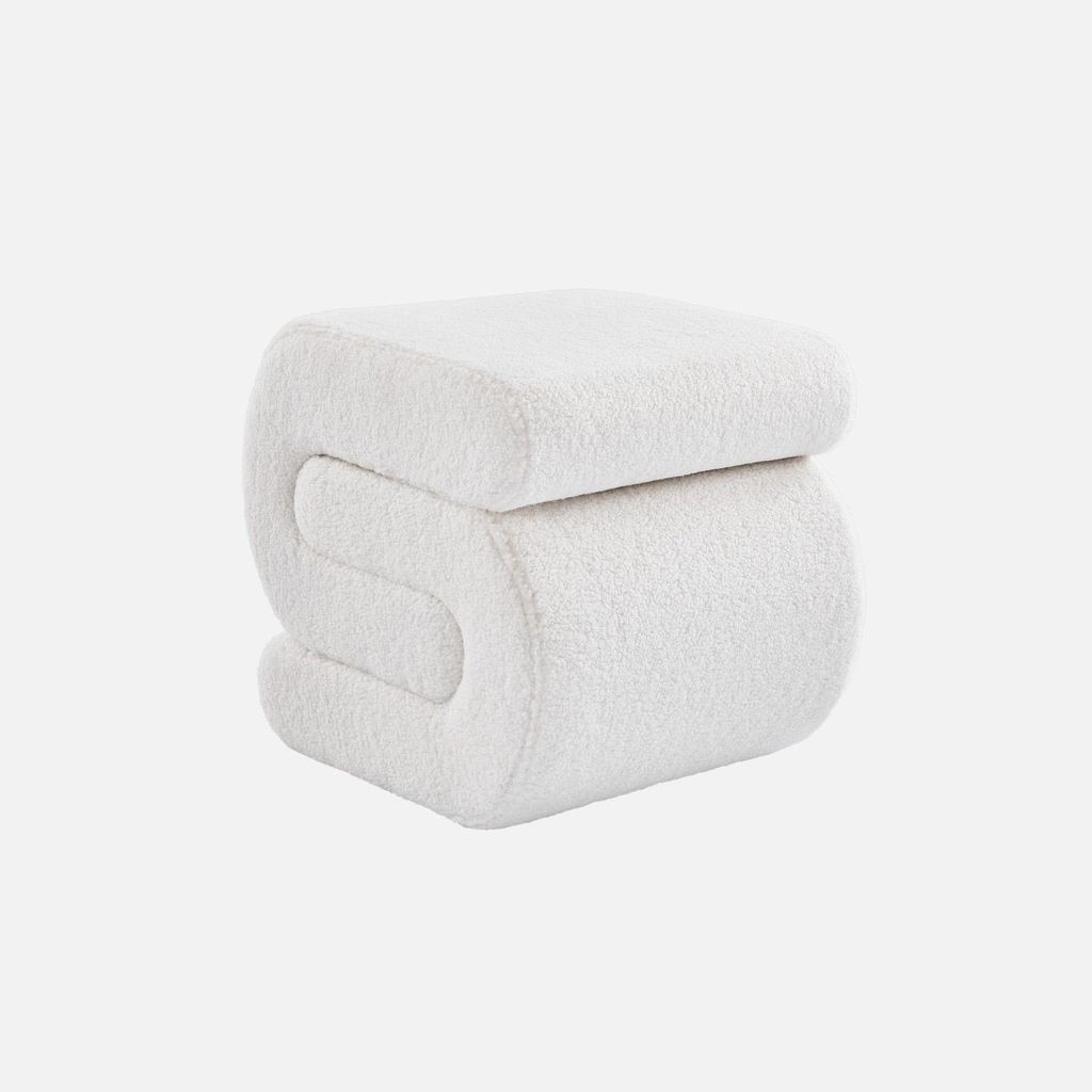 sweeek - Design-Hocker mit Bouclé-Bezug 1 Platz - Creme Produktbild 