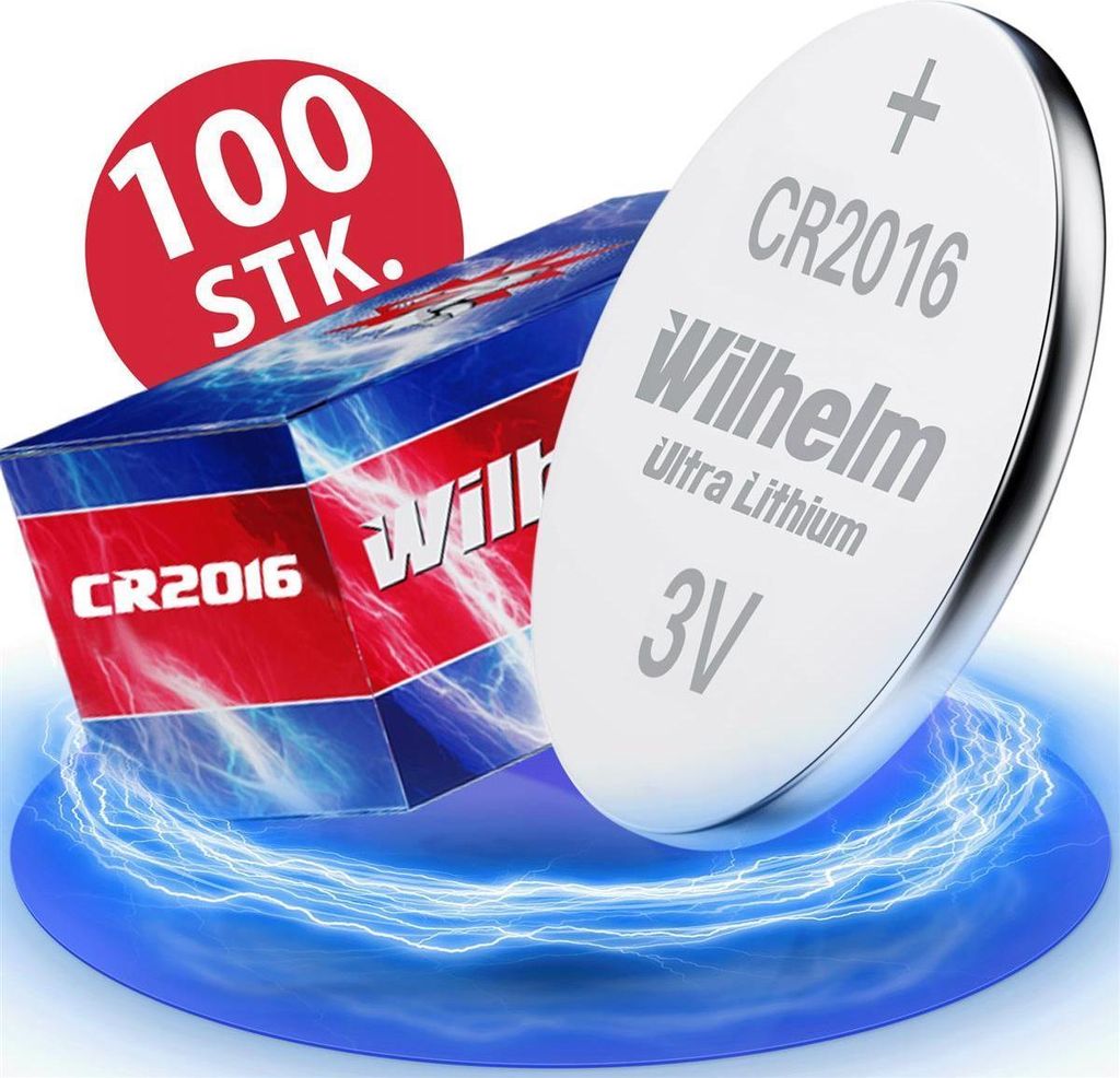 100 x Knopfzelle CR2016 Wilhelm Batterie Lithium 3V CR 2016 Industrieware