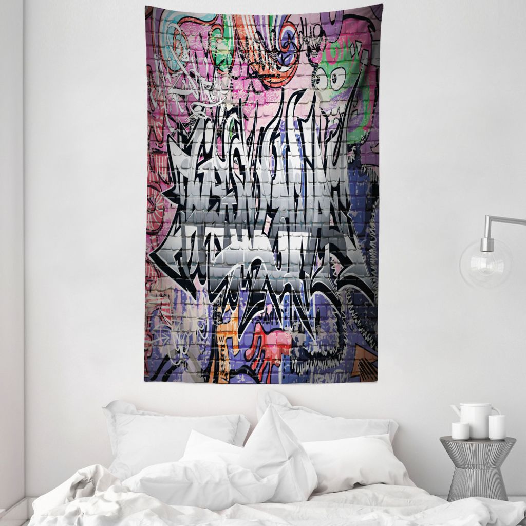 ABAKUHAUS Städtisch Wandteppich und Tagesdecke, Graffiti Grunge Wall Art aus Weiches Mikrofaser Stoff Waschbar ohne Verblassen Digitaldruck, 140 x...