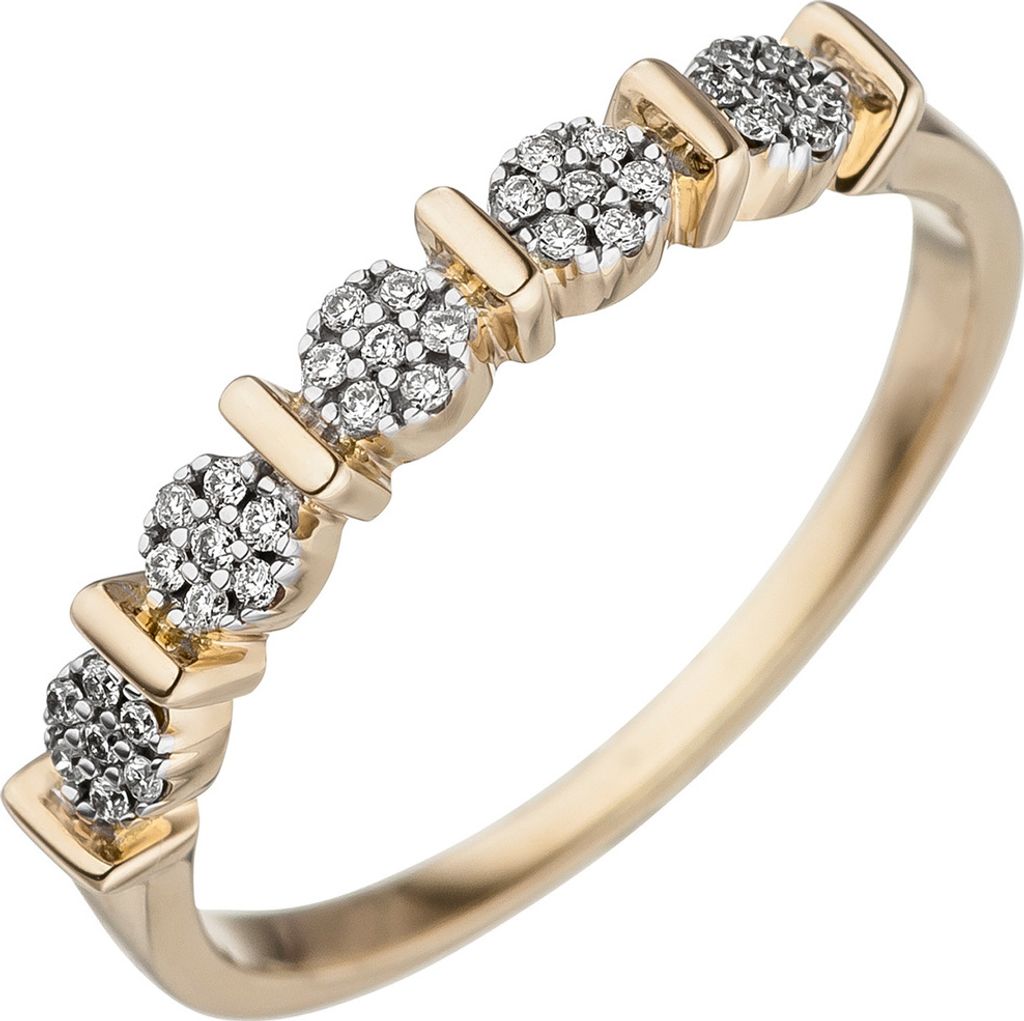 Damen-Ring mit 35 Diamanten Brillanten 585 Gold Gelbgold Diamantring Goldring Innenumfang 50mm Ø15.9mm