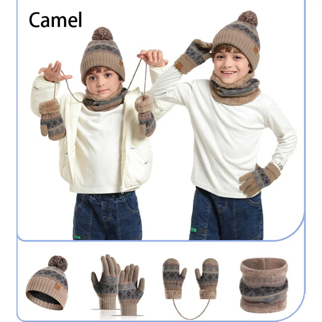 Set Invernale 4 Pezzi Bambini Caldo Cammello - Sciarpa Cappello Guanti - 2