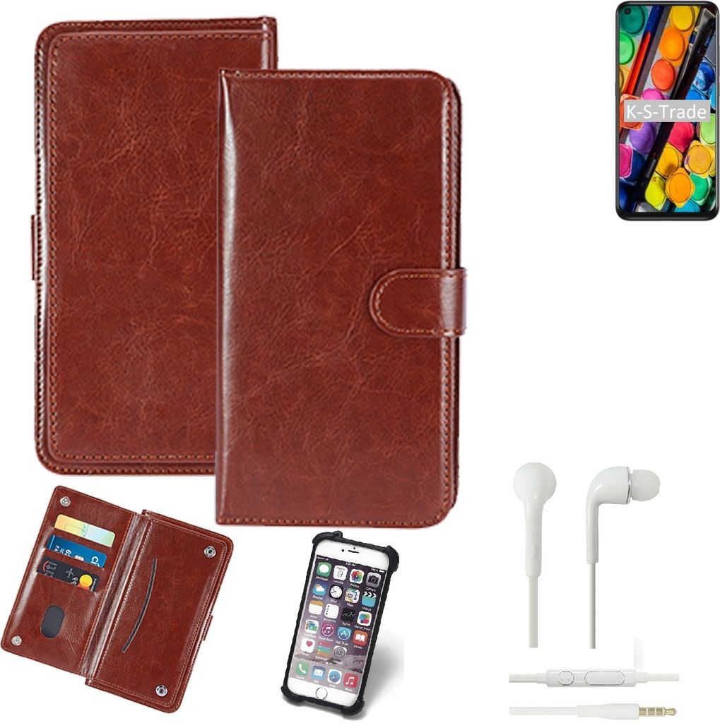 K-S-Trade 360° Hülle kompatibel mit TCL PLEX inkl. Headphones braun Kunstleder Case BookCase WalletCase Kunstlederederhülle Handyhülle,