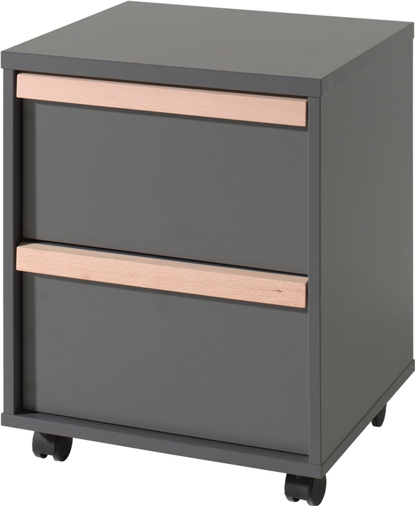 LONDON Rollcontainer mit 2 Schubladen, Ausf. Anthrazit Nachbildung, Absatz Buche natur massiv