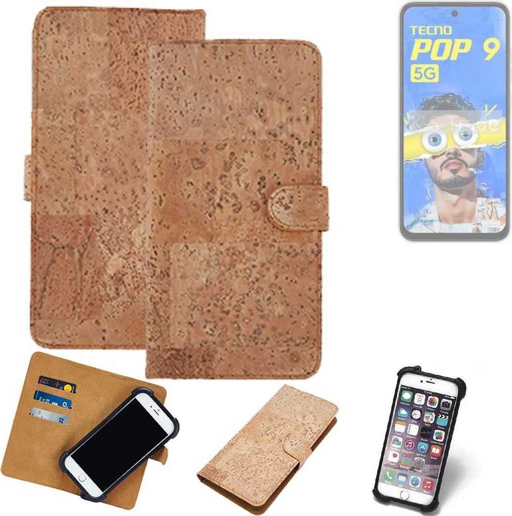 K-S-Trade Hülle kompatibel mit Tecno Pop 9 5G Kork Handyhülle Cover Schutzhülle TPU Case Bumper in Hellbraun, (1x)