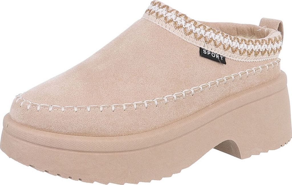 Ital-Design Damen Freizeitschuhe Warm gefüttert Wildlederoptik Hausschuhe 87284150 Beige Gr. 40