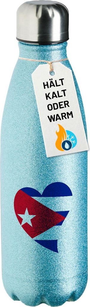 Huuraa Trinkflasche Kuba Flagge Herz 500ml Blue Edelstahl Wasserflasche Trinkflasche Geschenkidee