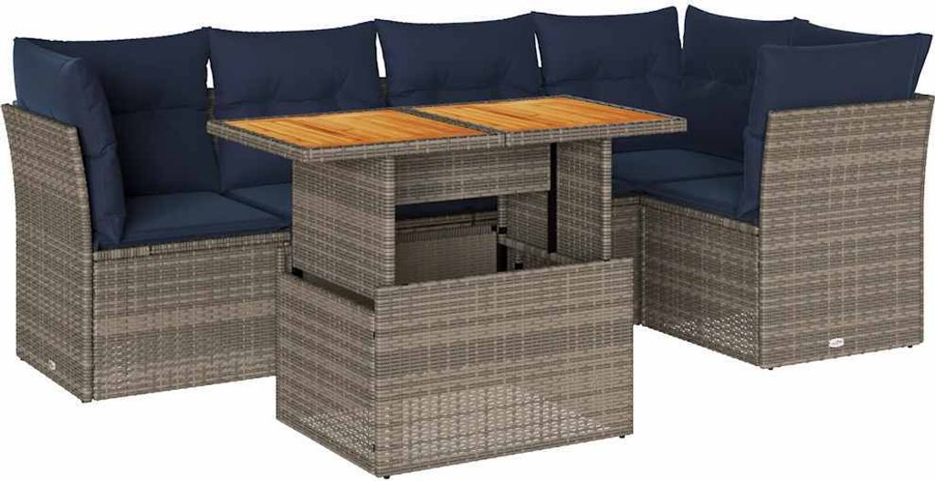 6-tlg. Garten-Sofagarnitur mit Kissen Grau Poly Rattan
