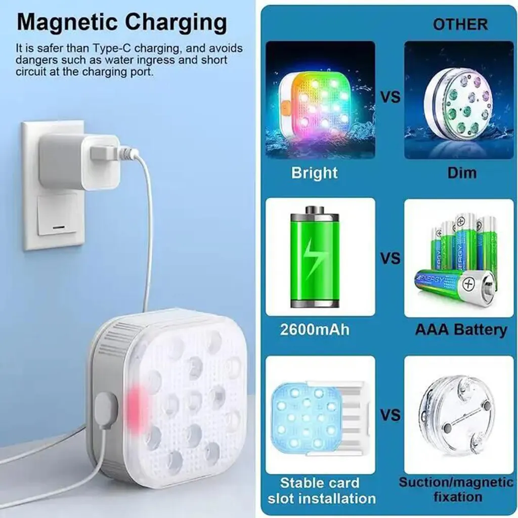 Lumière de Piscine LED Rechargeable IP68 avec Télécommande et Timer