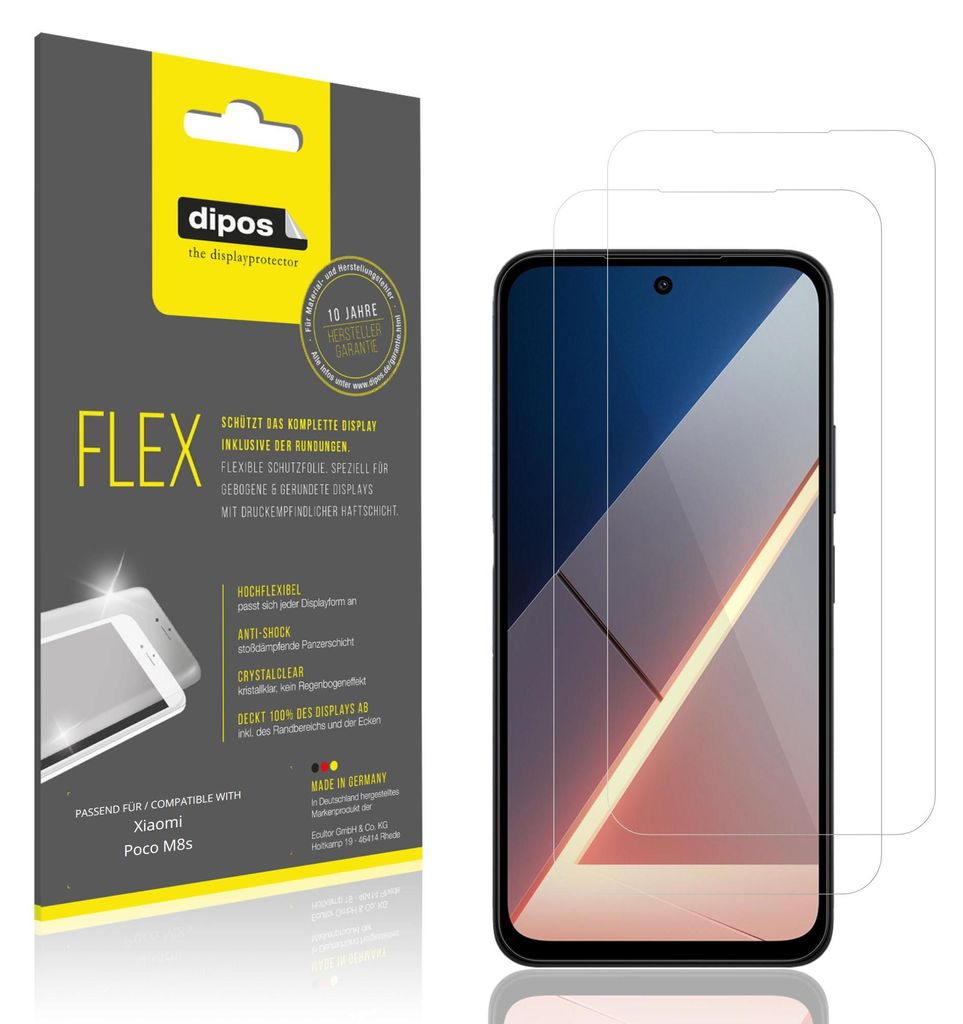 2x Schutzfolie für Xiaomi Poco M8s Folie, 100% Displayabdeckung, dipos Flex