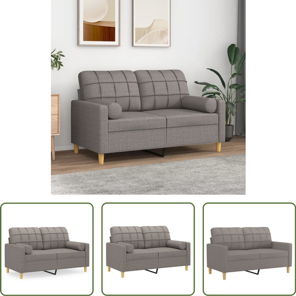 The Living Store 2-Sitzer-Sofa mit Zierkissen Taupe 120 cm Stoff
