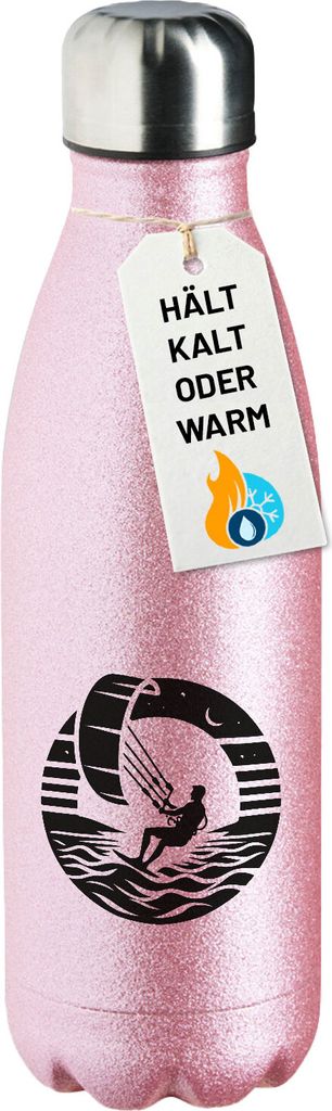 Huuraa Trinkflasche Kite Board Kitesurfing 500ml Pink Edelstahl Wasserflasche Trinkflasche Geschenkidee