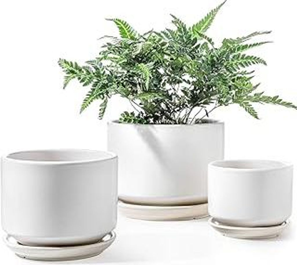 LE TAUCI 3er Pack Keramik Blumentöpfe, 11+13+17 cm Durchmesser Klein Übertöpfe Set, Blumentopf für Zimmerpflanzen mit Untersetzer und Abflusslo...