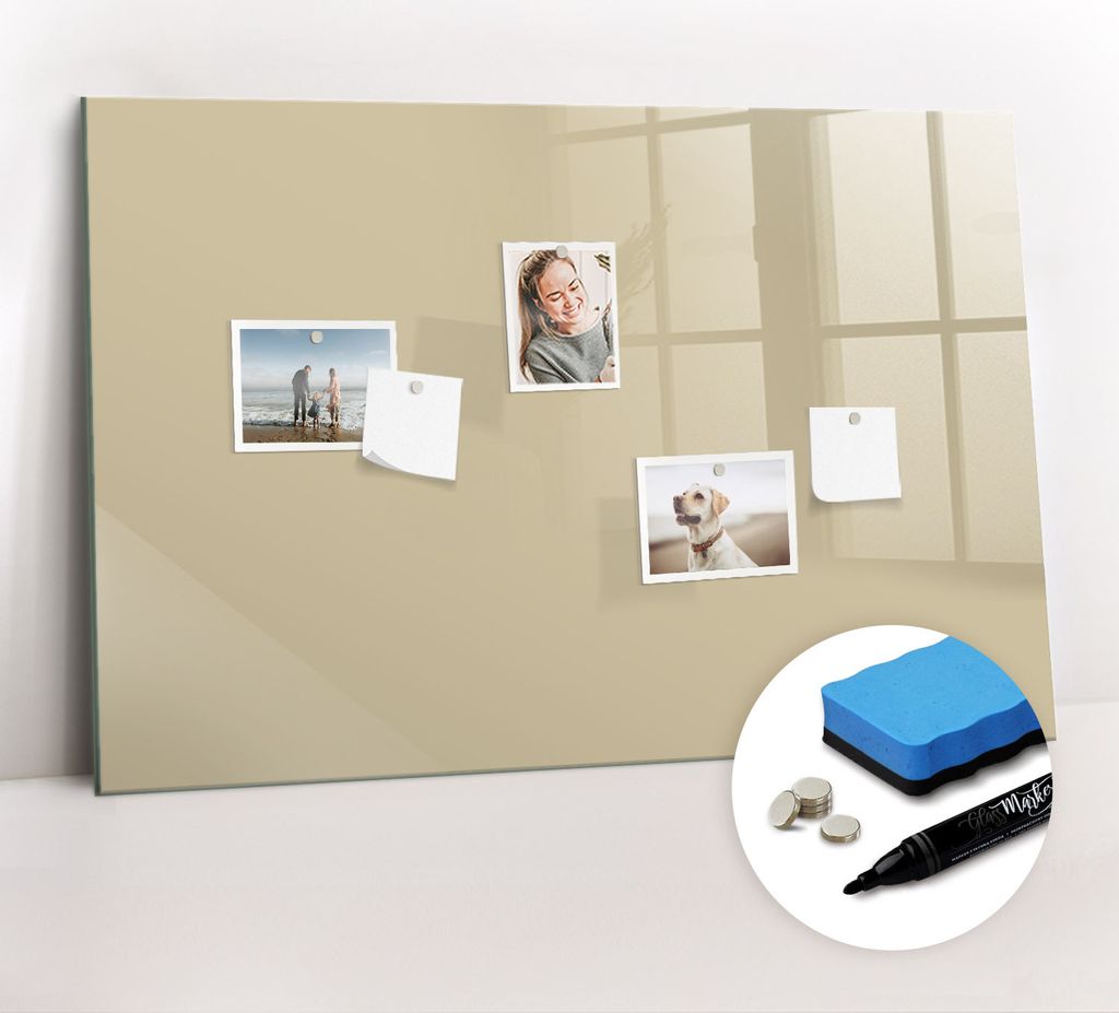 Magnetpinnwand Memoboard - Zubehörsatz - Schwarzer Marker + Schwamm + Magnete - 90 x 60 cm - Beige Farbe