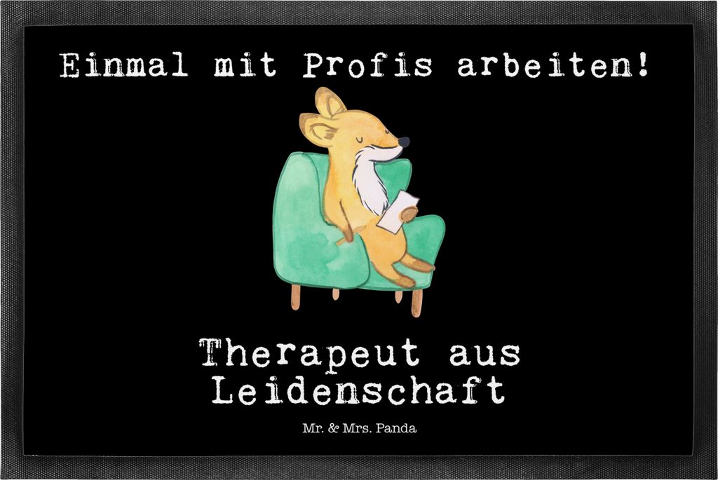 Mr. & Mrs. Panda Gummimatte Therapeut Leidenschaft 50 x 75 cm - Schwarz - Geschenk, Fußabtreter, Schmutzfangmatte, Gummi-Fußmatte, fußmatte, Sch...