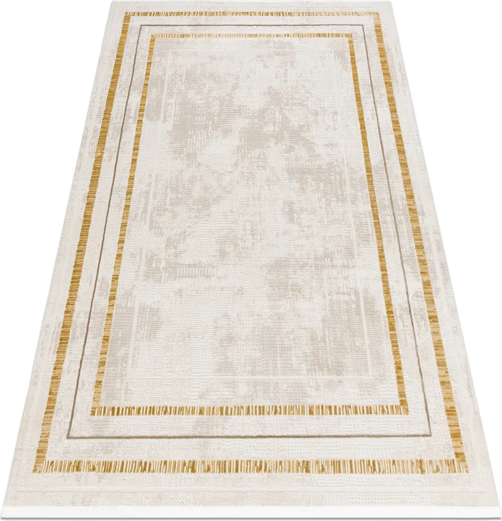 Tapis moderne DUKE 51523 crème et or à franges beiges - 180x270 cm