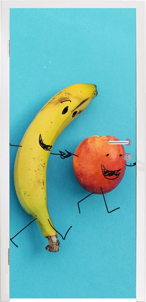 MuchoWow Türtapete Selbstklebende Türfolie Smiley - Obst - Blau 85x205 cm Türposter Türaufkleber Klebefolie Türklebefolie - Türverzierung -...