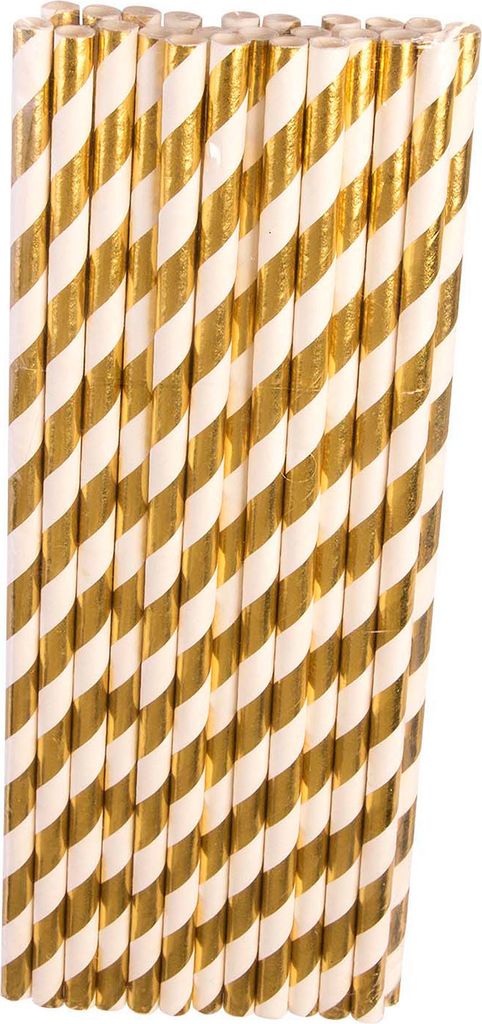 Rubies Papierstrohhalme für festliche Anlässe und Partys, Gold/Weiß, 24er Pack