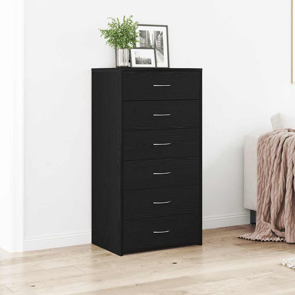 vidaXL Sideboard avec 6 tiroirs noir imitation chêne Image du produit 