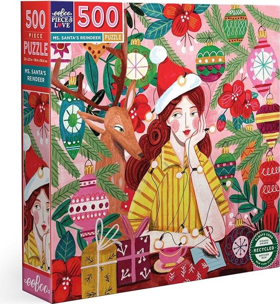 eeBoo Puzzle Ms. Santa's Rentier 500 Teile Weihnachtsmotiv Karton