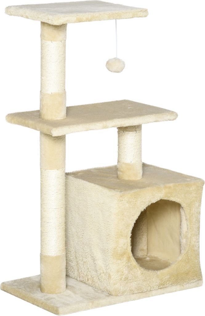 PawHut Kratzbaum mit Sisal Katzenbaum Kletterbaum Katzenmöbel Kratzbrett mit weichem Plüsch Katzenspielzeug stabil E1-Klasse Spanplatte Beige 50 ...
