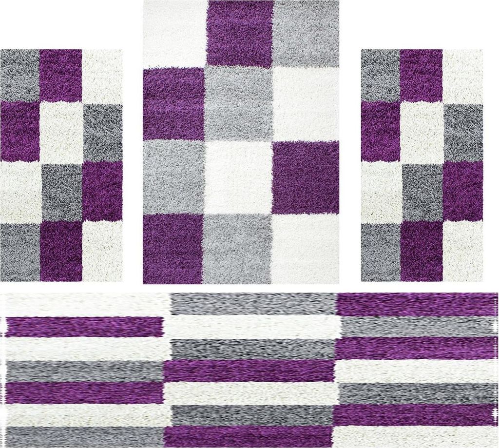 Villa Möbel Lifiva Teppich-Set Lila - 4-teiliges Set für Ihr Zuhause, Grösse:1 x 160x230 cm + 2 x 80x150 cm + 1 x 80x250 cm