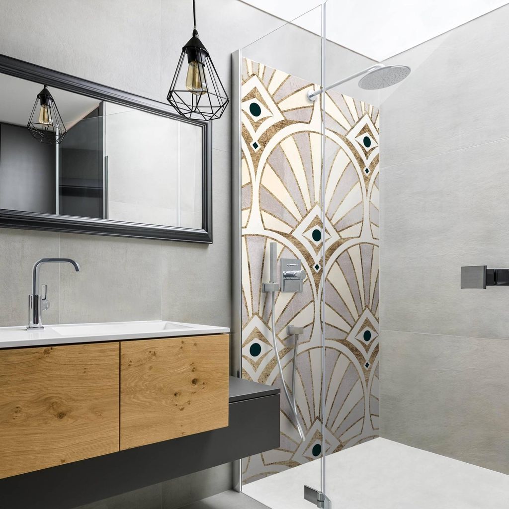 Duschrückwand mit Motiv selbstklebend - 0.61 mm Wandpaneel wasserfest Design gold Vintage Badrückwand fugenlos Premium matt 90x210 cm