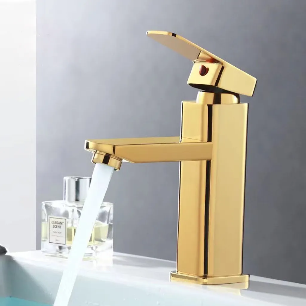 Miscelatore Lavabo Oro a Cascata - Rubinetto Bagno WC Alta Qualità