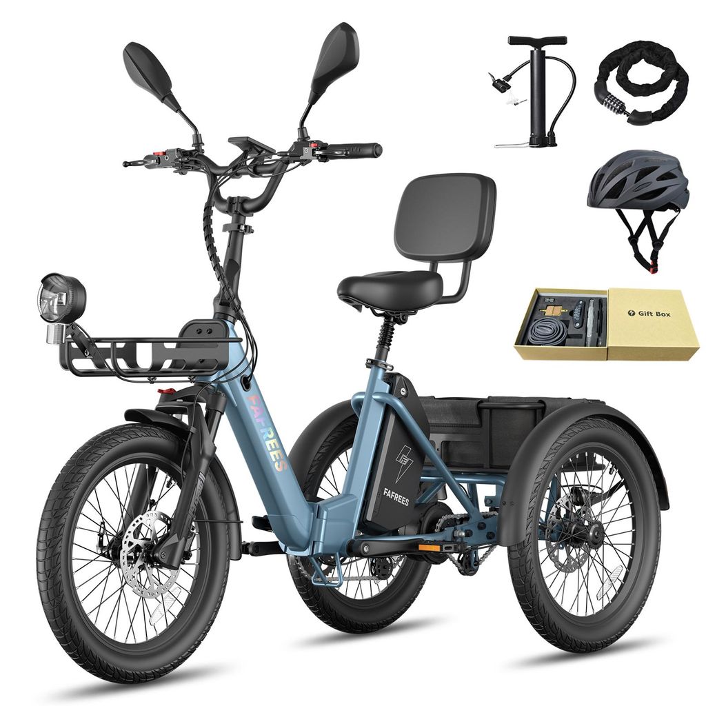 Elektro Dreirad mit 180 kg Nutzlast, 48 V 21 Ah Lithium Akku, 85 km Reichweite, für Fahrergröße 160-200 cm, Blau