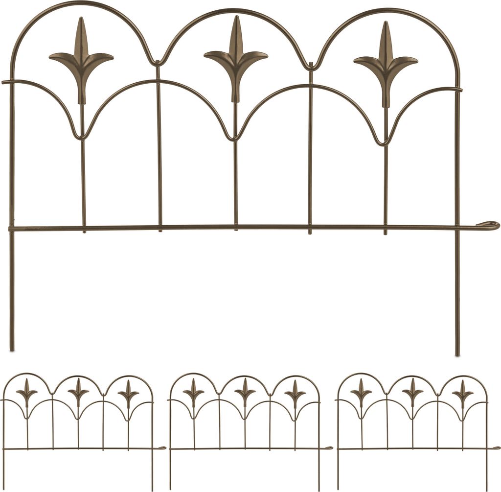 Relaxdays Beeteinfassung, 4er Set, Metall, HxB: je 28 x 38,5 cm, Beetumrandung für Garten, Zierzaun zum Stecken, bronze