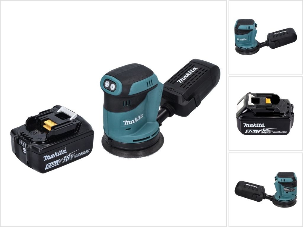 Makita DBO 180 T1 Akku Exzenterschleifer 18 V 125 mm + 1x Akku 5,0 Ah - ohne Ladegerät