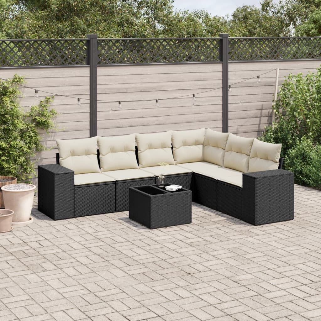 Maison Exclusive - 7-tlg. Garten-Sofagarnitur mit Kissen Schwarz Poly Rattan