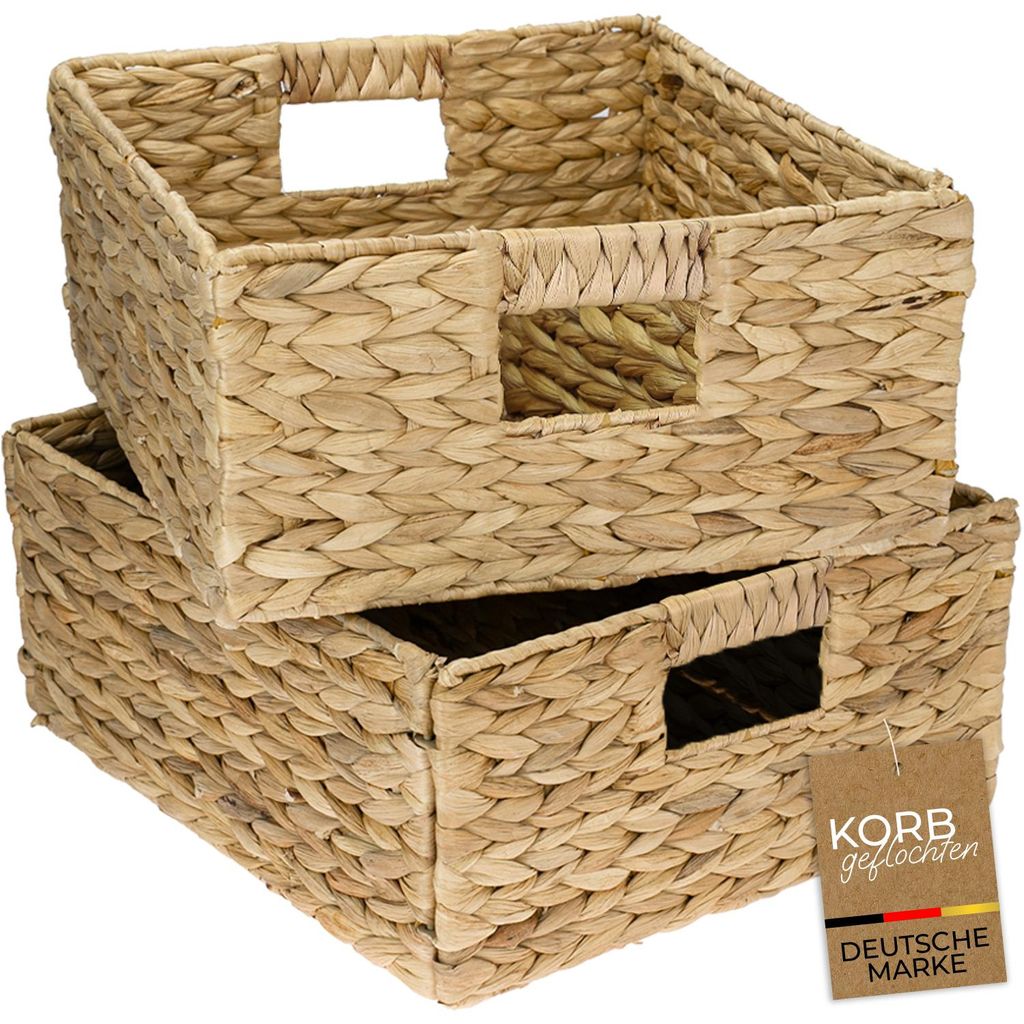 Aufbewahrungskorb geflochten aus Wasserhyazinthe Seegras 2er Set passend für Kallax HMF 37243-S2 30 x 34 x 15 cm KI-generiertes Bild