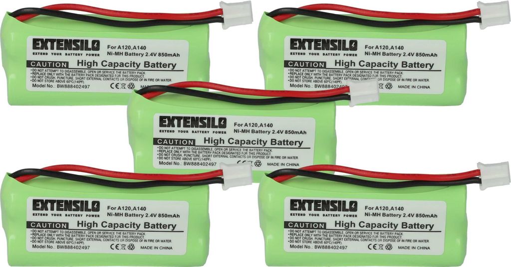 EXTENSILO 5x Akku kompatibel mit Siemens Gigaset A140, A140 TRIO, A12, A140 DUO, A14, A120 schnurlos Festnetz Telefon (850 mAh, 2,4 V, NiMH)