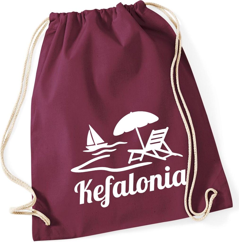 Huuraa Turnbeutel Kefalonia Inselmotiv Griechenland 12 Liter Burgundy Baumwolle Rucksack Geschenkidee