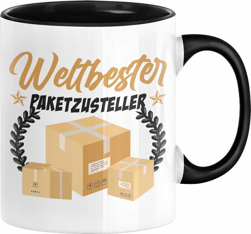 Paketzusteller Geschenk Tasse Spruch Weltbester Paketzusteller Postbote (Schwarz)