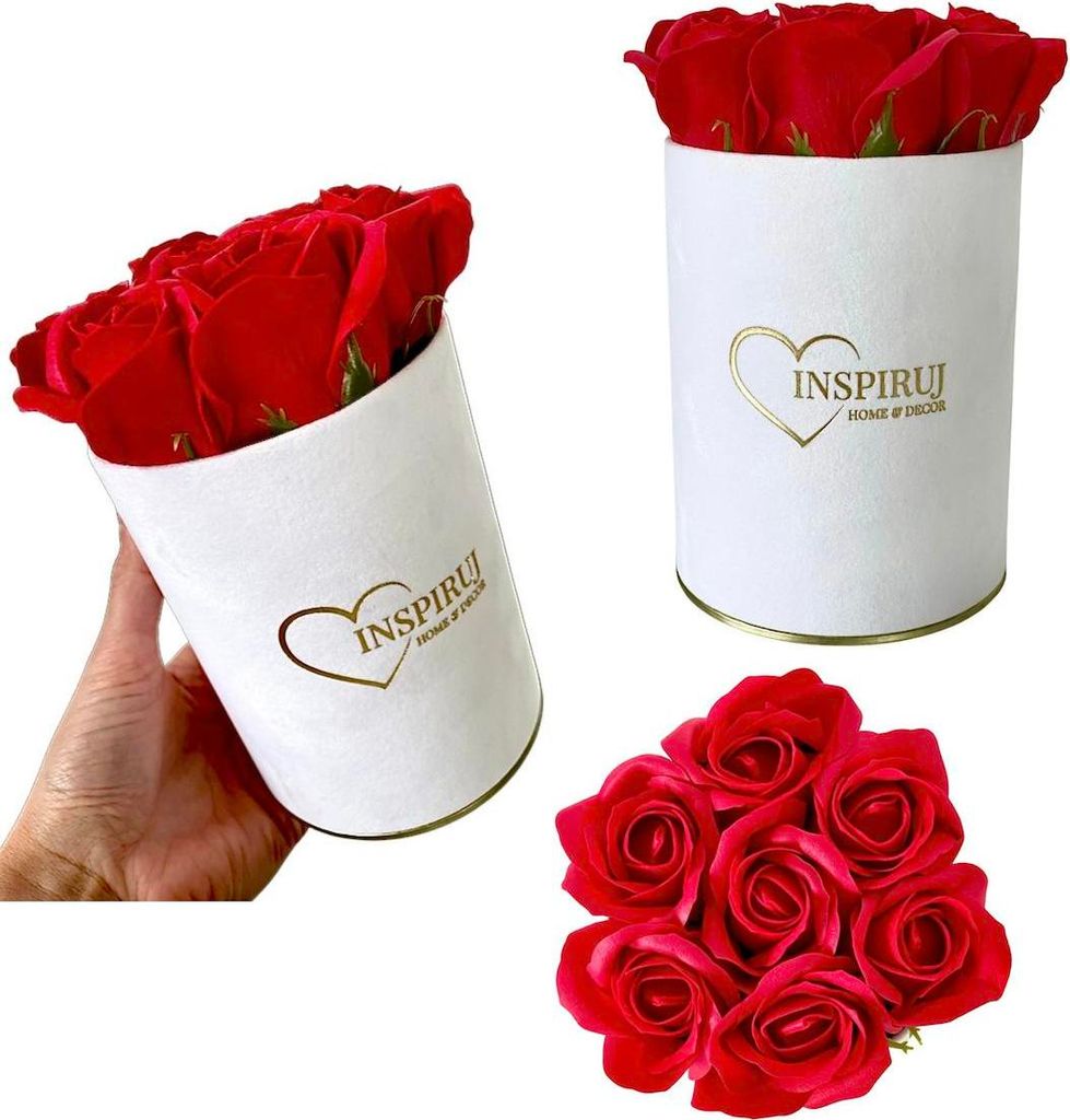 Flowerbox Inspiruj - Weiße Box mit Seifenrosen - Nr. 14 Rot