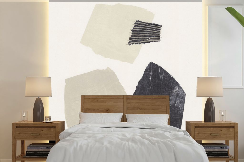 MuchoWow Fototapete für Wohnzimmer oder Schlafzimmer Wandtapete Vinyl Motivtapete Abstrakt - Formen - Pastell - Schwarz - 300x300 cm - Wanddekor...