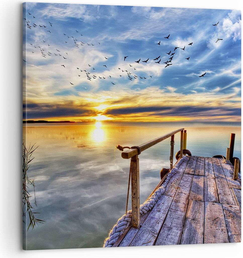 Bild auf Leinwand - Leinwandbild - See Brücke - 60x60cm - Wand Bild - Wanddeko - Wandbilder - Leinwanddruck - Bilder - Kunstdruck - Wanddekoration...