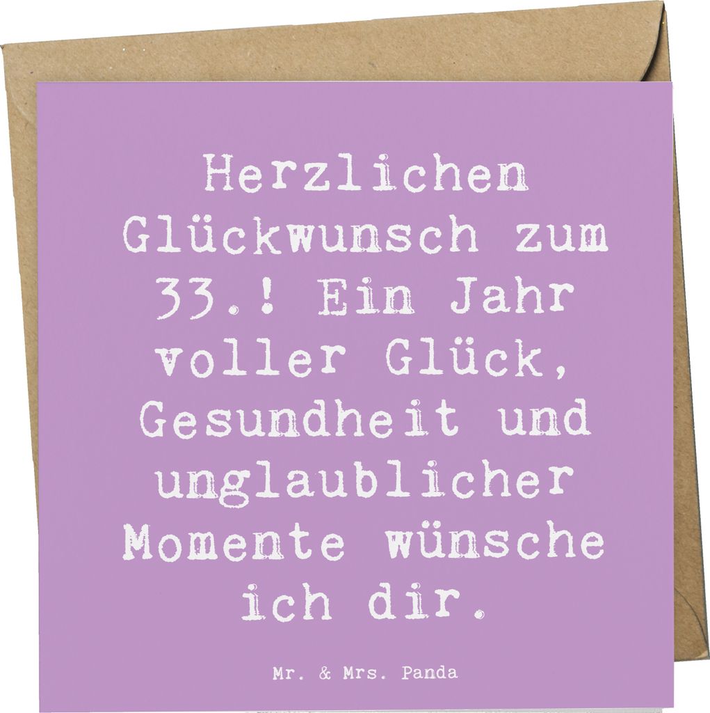 Mr. & Mrs. Panda Glückwunschkarte Spruch 33. Geburtstag Wünsche - Lavendeltraum - Geschenk, besonderes Lebensjahr, Meilenstein, einzigartiges, He...