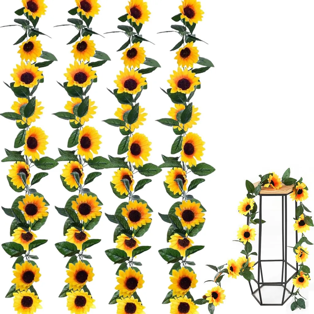 Longue Guirlande Tournesols Artificiels en Soie - 4 Fleurs 232cm - Jaune